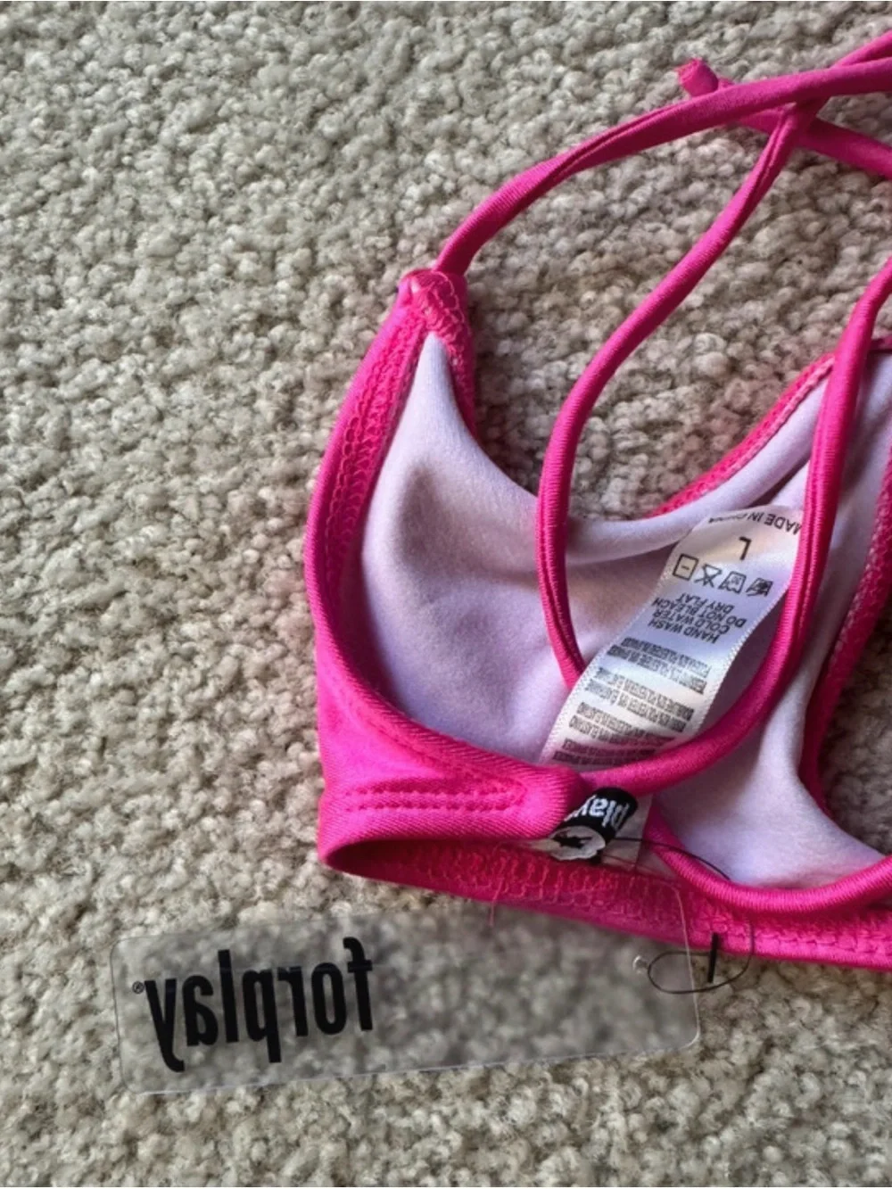 Forplay Girls Neon Pink String Bikini Top y2k party night out - NWT